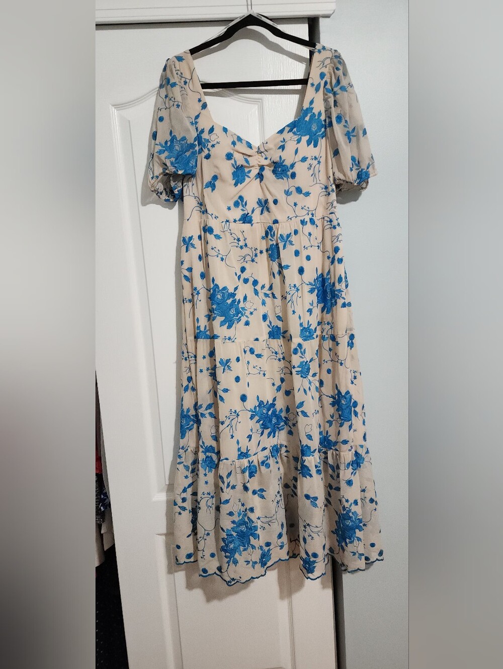 Kensie Cream Midi Dress with Bright Blue Floral Print